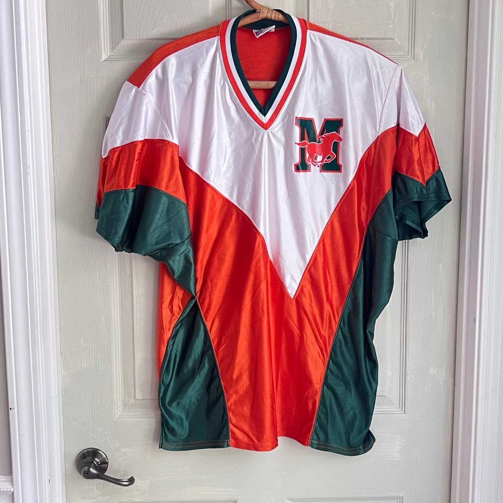SMU Mustangs Jersey Large Speedline Athletic Wear Mens Orange‎ Green White  USA